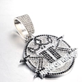 Close-up of hip hop pendant with black and white stones and King of Kings engraving - Silver (Pendant Only)