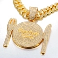 Collier hip hop doré avec pendentif assiette Everybody Eats et couverts en strass - Or (Collier + Pendentif)