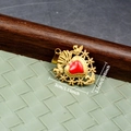 Close-up of heart pendant with red enamel, floral relief and 3cm size markings - Flower Bird Sacred Heart Style (Pendant Only (Without Chain))