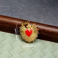 Macro shot of heart pendant with red enamel inlay and golden sunburst texture details - Radiant Red Heart Style (Pendant Only (Without Chain))
