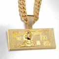 Hip hop 100 dollar bill pendant necklace with sparkling crystals and golden cuban link chain - Golden Dollar (Necklace & Pendant)