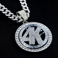 Collana hip hop con ciondolo 4K rotante e motivo greco su catena cubana ghiacciata - Stile Rotante 4K / Argento (Collana e Pendente)