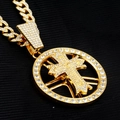 Hip-Hop vergoldete kubanische Kette mit rotierendem Kreuzanhänger und Zirkonia Steinen - Rotierendes Kreuz Gold (Kette Und Anhänger)