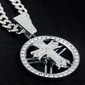 Hip-Hop Silberne Kreuz-Anhänger Kette mit Vollkristall-Inlay und Kuba-Gliederkette - Rotierendes Kreuz Silber (Kette Und Anhänger)