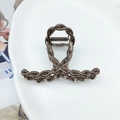 Chocolate brown metal hair claw clip with twisted woven texture for women's hair styling - Chocolate