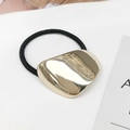 Minimalist black elastic hair tie with a geometric golden metal ornament for women - Gold