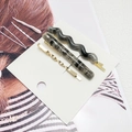 Chic 3-piece hair clip set with grey marble patterns and golden metallic twist hairpins - Gray