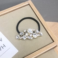 Elastic black hair tie with sparkling cluster water-drop rhinestones in gold setting - Gold