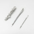 Dreiteiliges silbernes Haarklammer-Set mit Perlen-Krokodilklemme und eleganten Haarspangen - Silber Perle Stil