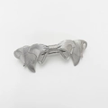 Macro shot of a silver metal hair clip with a layered ribbon bow and brushed texture detail - Ribbon Bowknot Style (481-Leaf Silver)