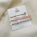 Juego de tres pinzas para el pelo con diamante dorado, resina rosa y perlas de imitación - Rosa