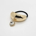 Detail view of a gold alloy U-shape hair ring with heart crystal and rhinestones - Style D (Gold - 557)