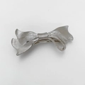 Silver metallic bow hair clip with vertical textured stripes on a white background - Ribbon Bow Style (Silver)