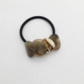 Elastic hair tie with brown marble resin and gold metal geometric charms - Coffee (540)