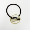 Black elastic hair tie with a geometric gold and black-and-white enamel pendant - Round Enamel Black White Gold