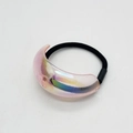 Macro shot of U-shaped rainbow acrylic hair tie with iridescent finish and black elastic - Iridescent Pink Green Gold (8)