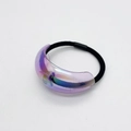 Detail of laser iridescent crescent acrylic piece on a black elastic hair tie - Aurora Blue Purple (10)