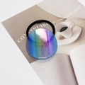 Minimalist high-elasticity black hair tie with a large iridescent holographic round charm - Aurora Gradient Blue