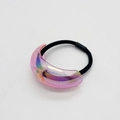Macro shot of pink iridescent U-shaped acrylic charm on a black elastic hair tie - Pink Iridescent (11)