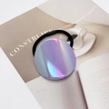 Close-up of high-elastic hair tie with iridescent circular charm and laser-color gradient - Iridescent Deep Blue