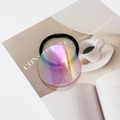 Detail of high-elastic hair tie with a large round iridescent laser acrylic charm on magazine - Iridescent Purple-Yellow