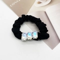 Elegant black scrunchie with three iridescent crystal stones for chic hair styling - Two-color Rectangle Ornament