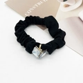 Elegant black scrunchie with two large square crystals in a golden claw setting - Square Two-color Ornament