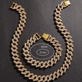 Goldenes Hip-Hop-Panzerketten-Set mit Strasssteinen inklusive 45cm Halskette und 21cm Armband - Gold (Halskette + Armband)