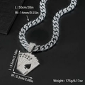 Iced out silver Cuban chain with Royal Flush poker card pendant and 50cm necklace length - Silver (Pendant + Chain)