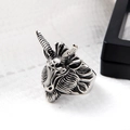 Vintage hip hop style goat head ring in distressed black finish with pentagram detail - US 12 / Retro Silver (Antelope Ring)