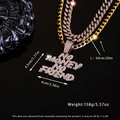 Collana cubana dorata stile hip hop con ciondolo No Money No Friend con strass - 50cm+50cm / Oro