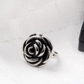 Gothic style silver rose ring with black enamel petals on a minimalist metal band - US 12 / Silver Black