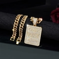 Colgante ONE WAY estilo hip-hop con cadena cubana dorada y cristales pavé brillantes - Colgante + Cadena / Circón Blanco Dorado