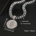 Catena cubana massiccia con ciondolo a forma di dollaro rotondo in argento lucido - Argento (Pendente + Catena)
