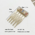 Close-up of golden hair comb with five rectangular multicolored rhinestones and dimensions - Multicolor Comb