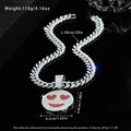 Collana cubana d'argento con ciondolo smiley con occhi a cuore in stile hip hop iced out - Con Catena Cubana / Argento (Pendente E Catena)