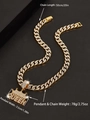 Golden Cuban chain necklace with iced out QUEEN crown pendant, 50cm length and 78g weight - Gold (Pendant + Chain)