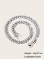 Collana a catena cubana argento con strass, lunghezza 60cm e peso 120g - Collana Argento / 60CM