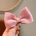Pink wool felt bow hair clip for girls, minimalist butterfly design with duckbill clip - Pink