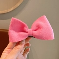 Pink felt wool bow hair clip with silver metal duckbill base for women - Rose Red