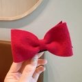 Elegant red wool felt bow hair clip with double-layered design for girls - Burgundy
