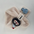 Sciarpa di peluche rosa beige per bambini con bambola di cartone e ricamo di pesci - Beige