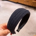 Classic black knitted wide headband with thick texture and anti-slip lining - Navy Blue