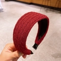 Chic burgundy wide knitted headband with stylish wavy texture for a voluminous hair look - Burgundy