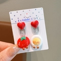 Pendientes de clip para niñas con corazón rojo y dijes de tomate y huevo frito - Tomate