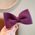 Elegant deep purple wool bow hair clip with textured matte finish for women and girls - Purple
