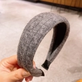 Grey knitted wide headband with cable knit design and soft wool texture for women - Gray