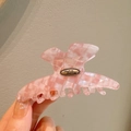 Pinza per capelli in acetato a scacchi rosa con targhetta incisa Love is Forever chic - Stile Farfalla / 8cm