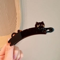 Graziosa clip per capelli a banana a forma di gatto marrone scuro con baffi dorati - Marrone