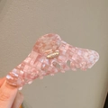 Pinza per capelli in acetato rosa con trama a scacchi e fibbia dorata incisa - Versione Grande / 12cm